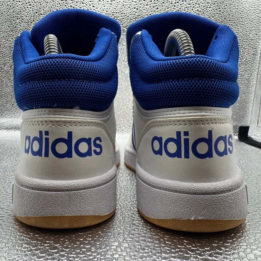 Size 4 Adidas Hoops 3.0 Mid Sneakers Kids White Blue Good IE0222 High Top